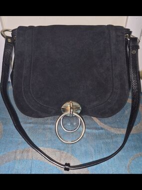 Diane von Furstenberg Black Leather & Suede Love Power Large Saddle Bag